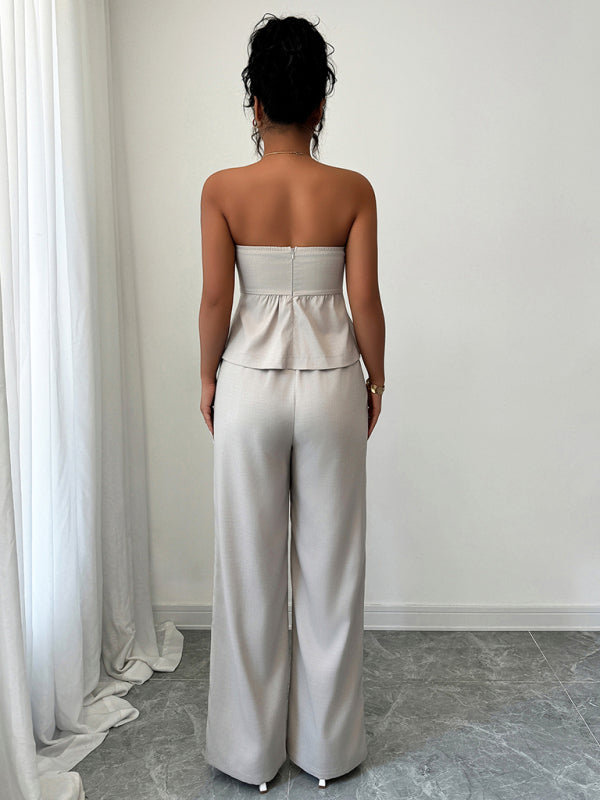 Elegant and simple design tube top straight pants suit