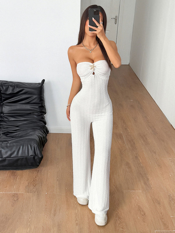 Sexy hot girl solid color wide leg jumpsuit