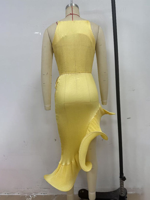 Sexy sleeveless dress with irregular ruffles