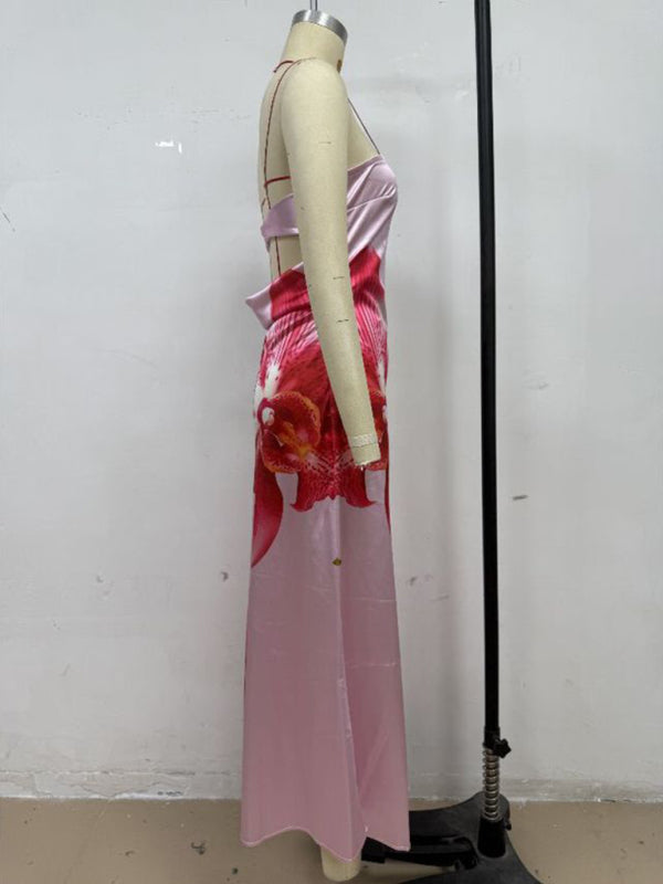Flower Print Sexy Slightly Stretch Tube Top Long Dress