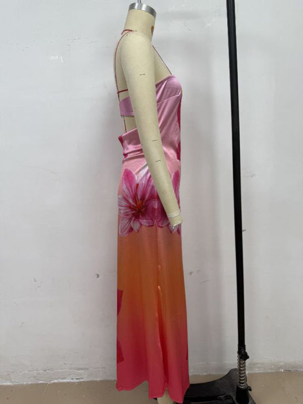 Flower Print Sexy Slightly Stretch Tube Top Long Dress