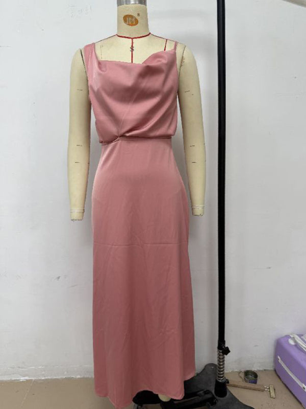 Women's solid color satin satin suspender sexy dress