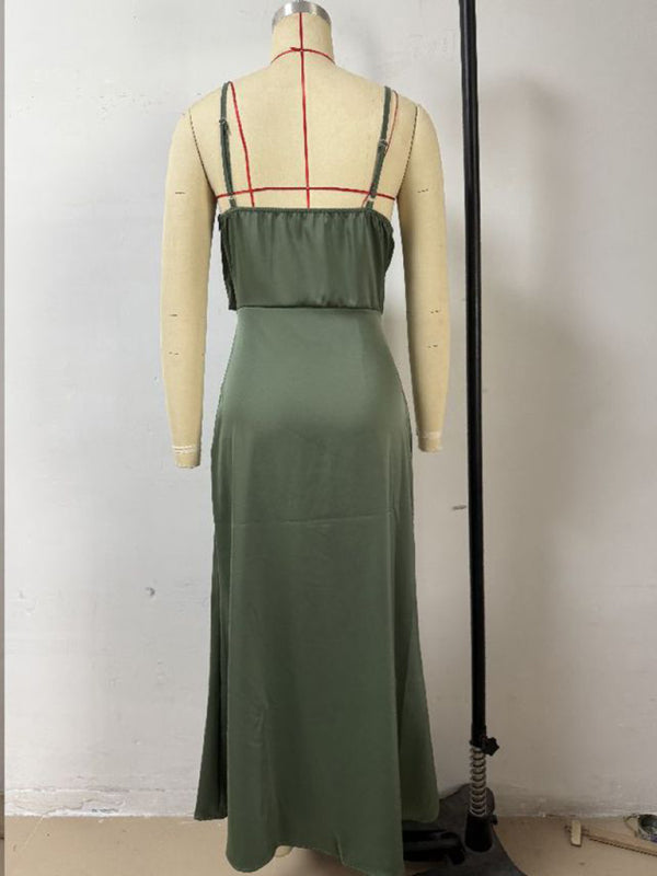 Women's solid color satin satin suspender sexy dress