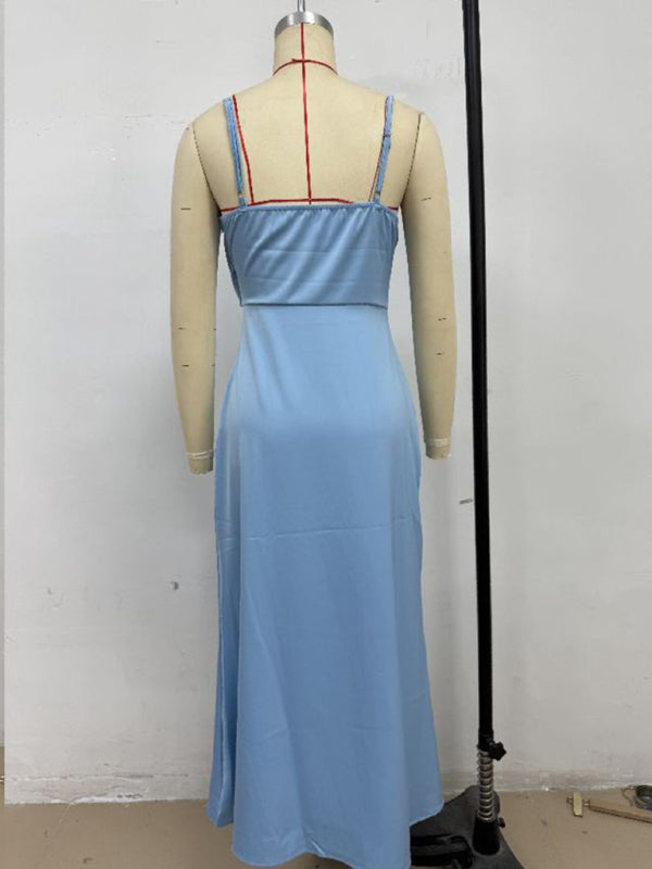 Women's solid color satin satin suspender sexy dress