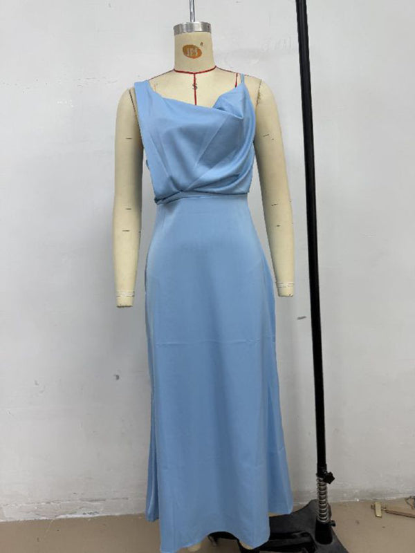 Women's solid color satin satin suspender sexy dress