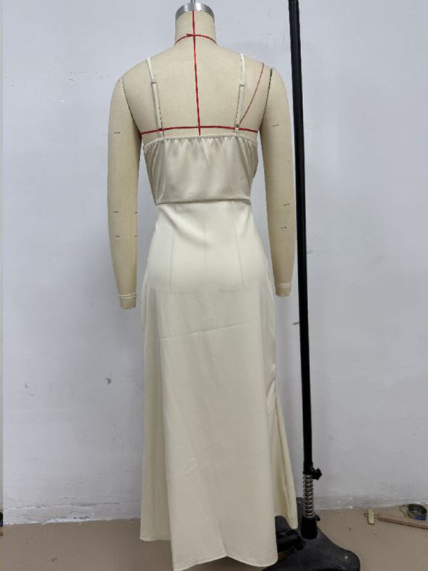 Women's solid color satin satin suspender sexy dress