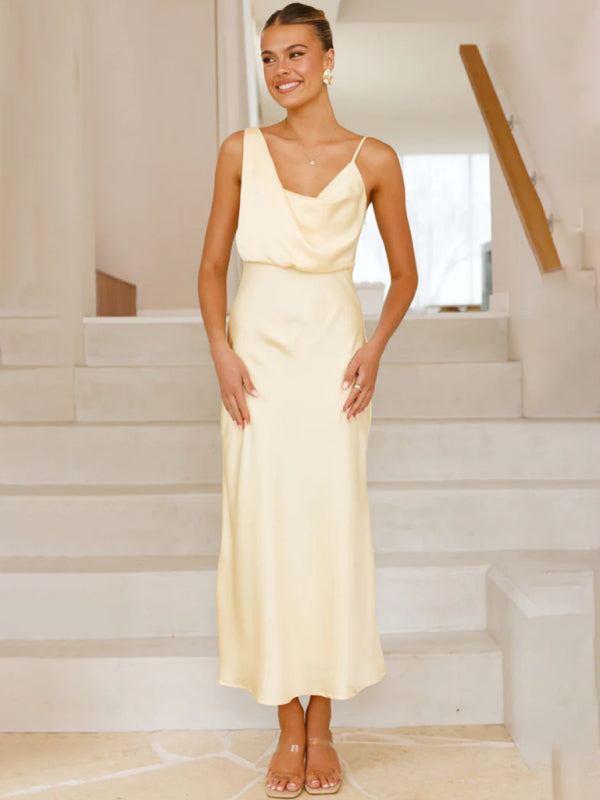 Women's solid color satin satin suspender sexy dress