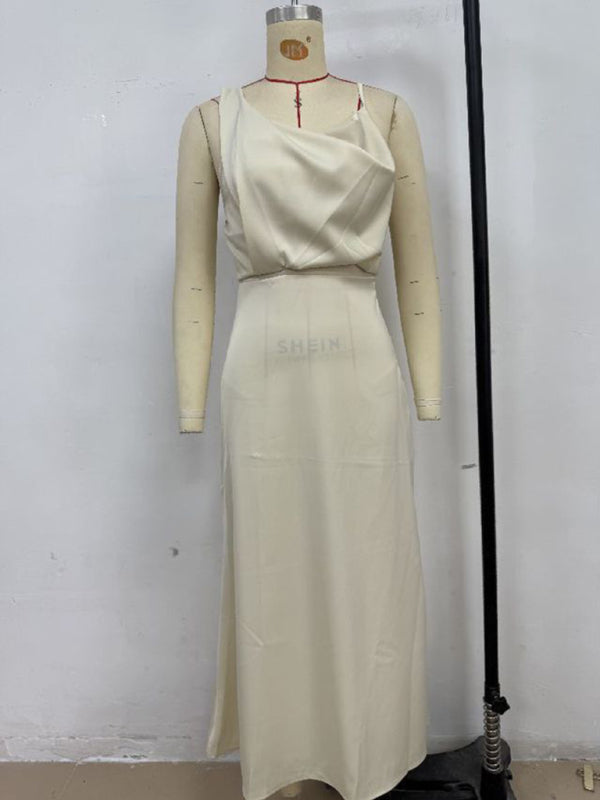 Women's solid color satin satin suspender sexy dress