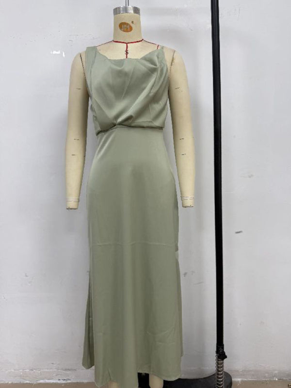 Women's solid color satin satin suspender sexy dress