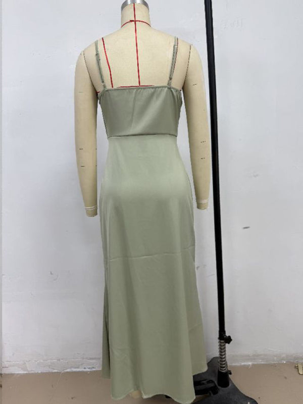 Women's solid color satin satin suspender sexy dress