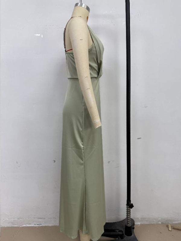 Women's solid color satin satin suspender sexy dress