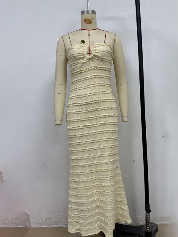 Sexy slim-fit tube top hip-hugging light yellow dress