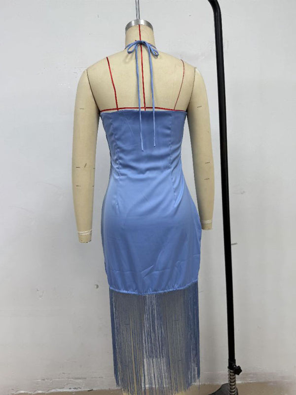 Solid Color Off-the-shoulder Tassel Bodycon Dress