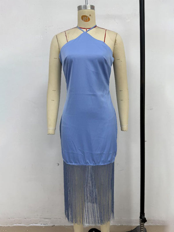 Solid Color Off-the-shoulder Tassel Bodycon Dress