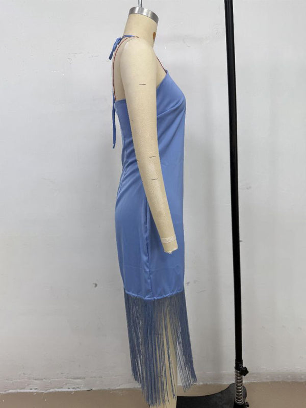 Solid Color Off-the-shoulder Tassel Bodycon Dress