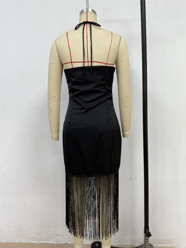 Solid Color Off-the-shoulder Tassel Bodycon Dress