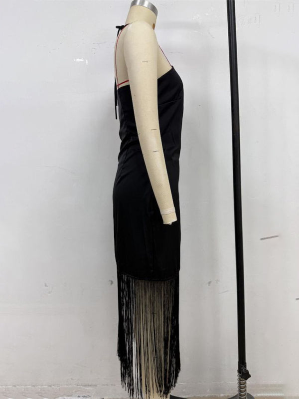 Solid Color Off-the-shoulder Tassel Bodycon Dress