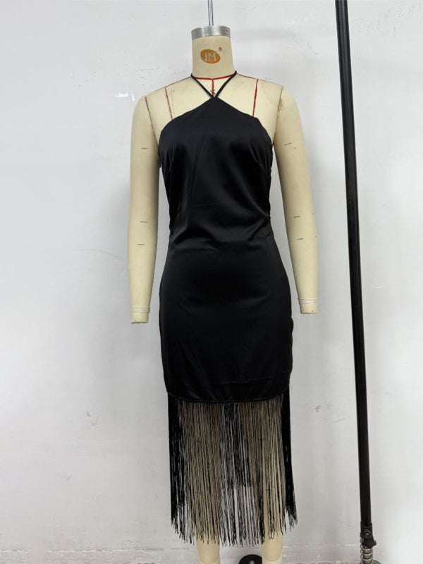 Solid Color Off-the-shoulder Tassel Bodycon Dress