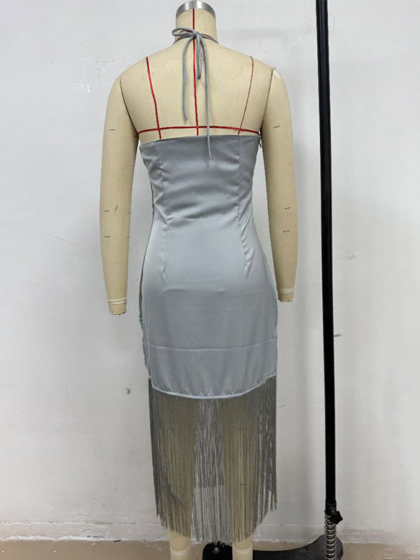 Solid Color Off-the-shoulder Tassel Bodycon Dress