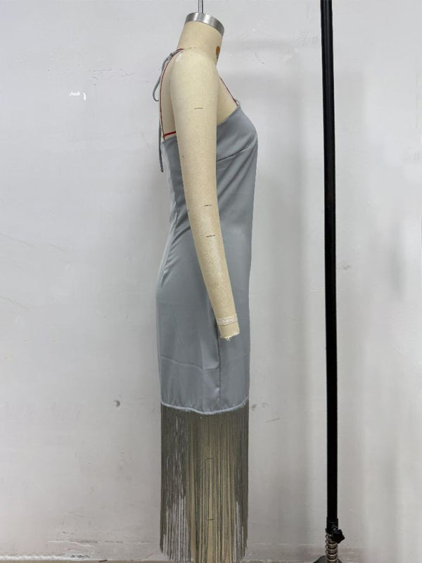 Solid Color Off-the-shoulder Tassel Bodycon Dress