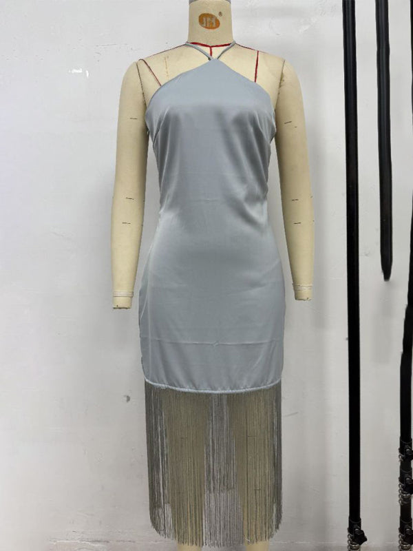 Solid Color Off-the-shoulder Tassel Bodycon Dress