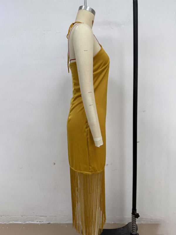 Solid Color Off-the-shoulder Tassel Bodycon Dress