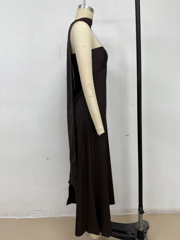 Satin Lace-Up Tube Dress