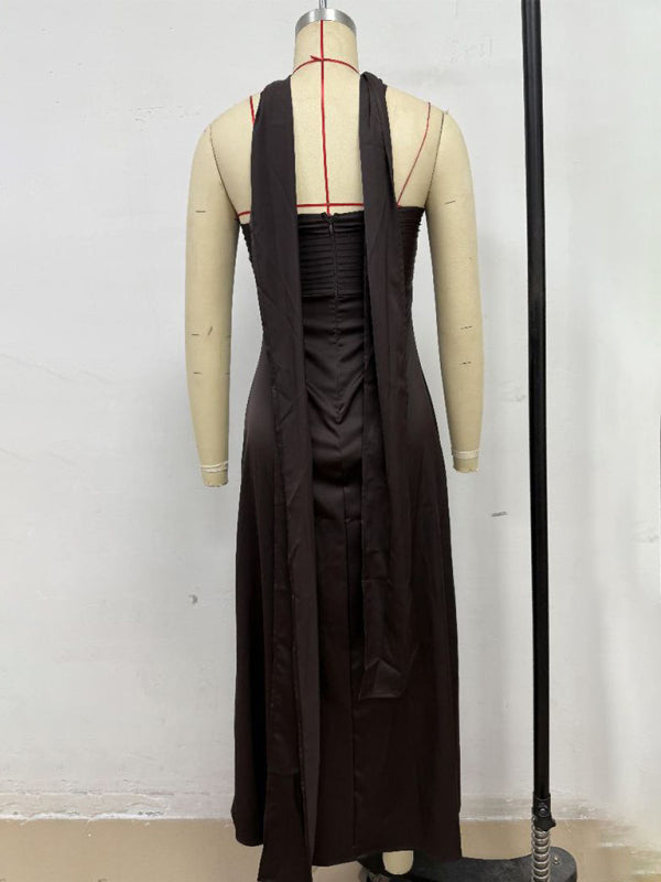 Satin Lace-Up Tube Dress