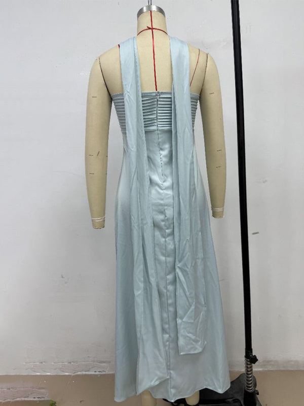 Satin Lace-Up Tube Dress