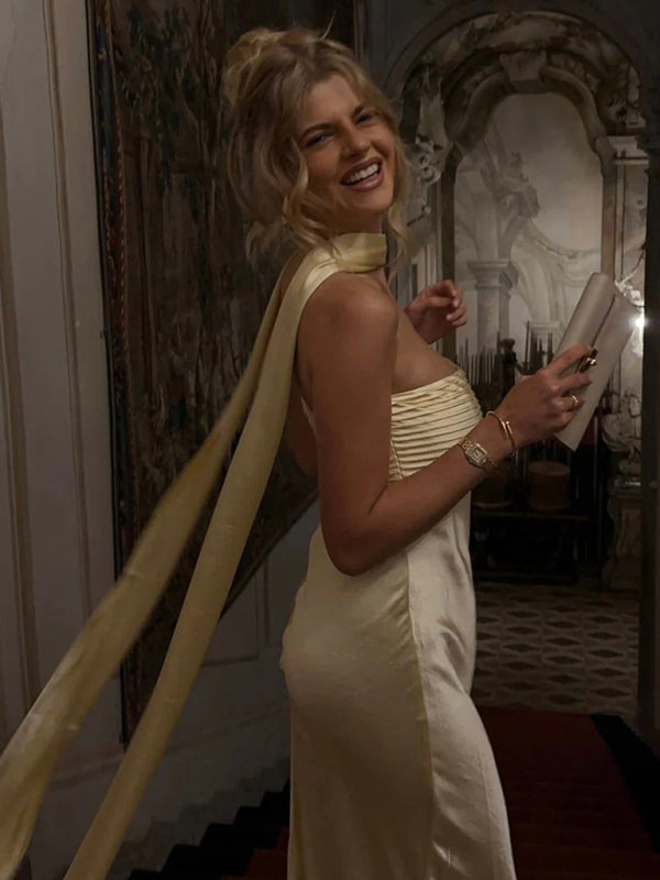 Satin Lace-Up Tube Dress