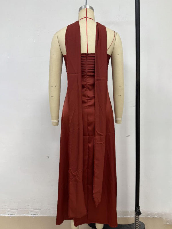 Satin Lace-Up Tube Dress