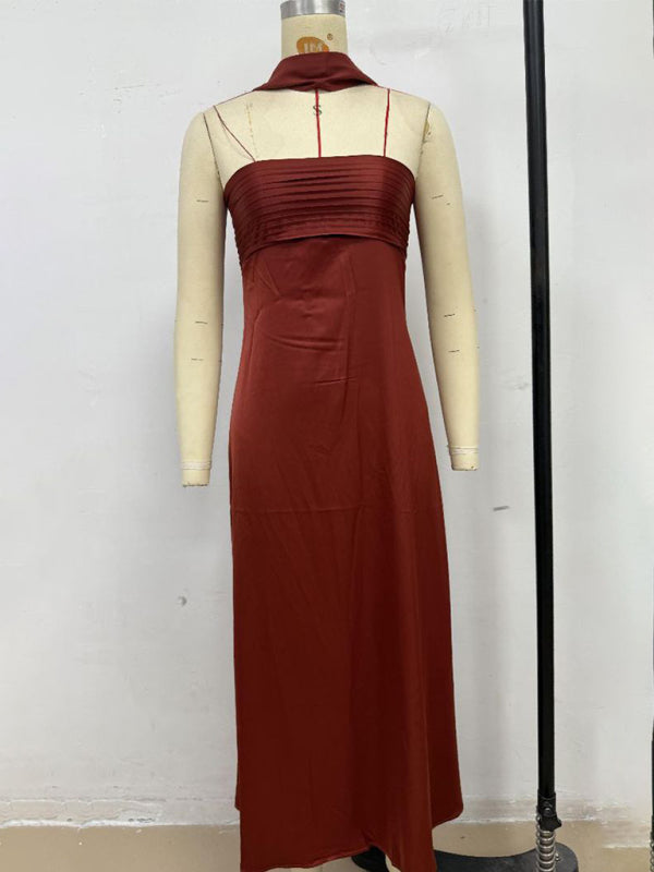 Satin Lace-Up Tube Dress