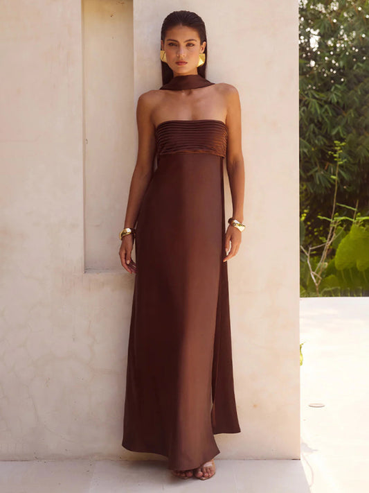 Satin Lace-Up Tube Dress