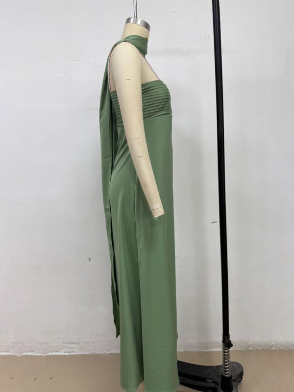 Satin Lace-Up Tube Dress