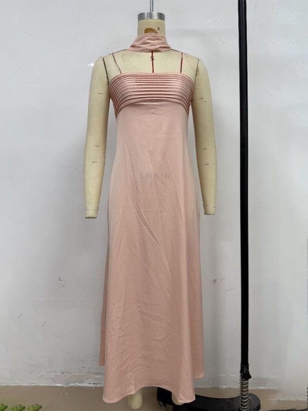 Satin Lace-Up Tube Dress