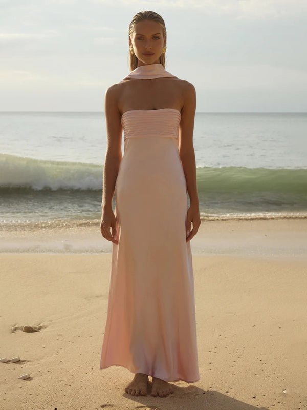 Satin Lace-Up Tube Dress