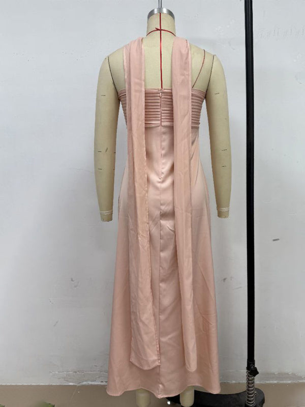 Satin Lace-Up Tube Dress