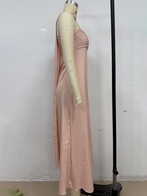 Satin Lace-Up Tube Dress