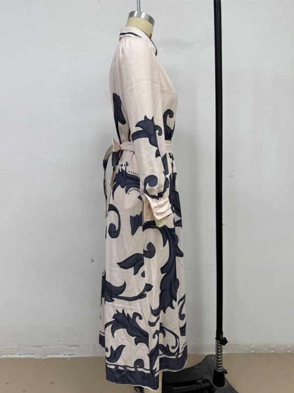 Fashion Print Belt Loose Retro Dress