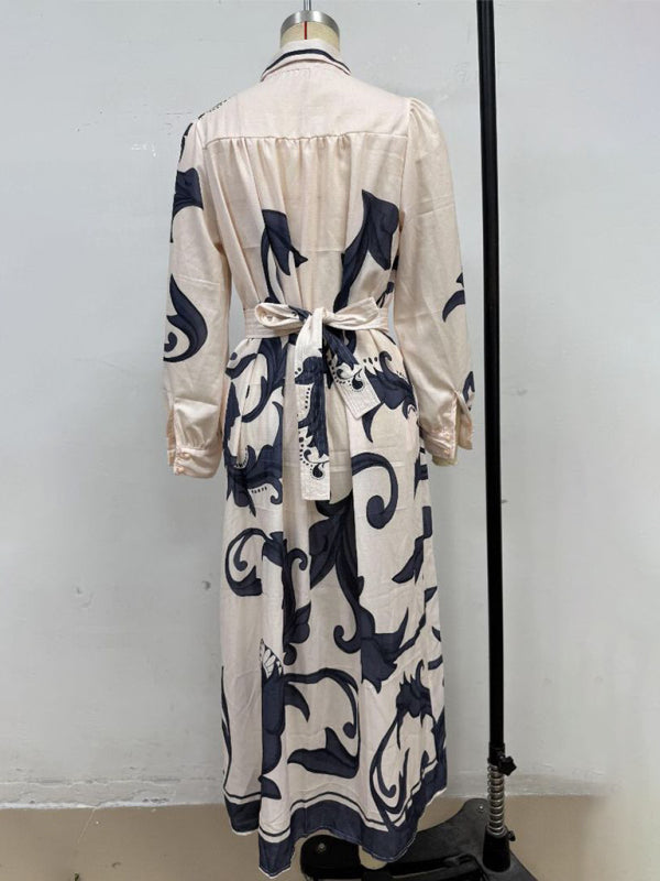 Fashion Print Belt Loose Retro Dress