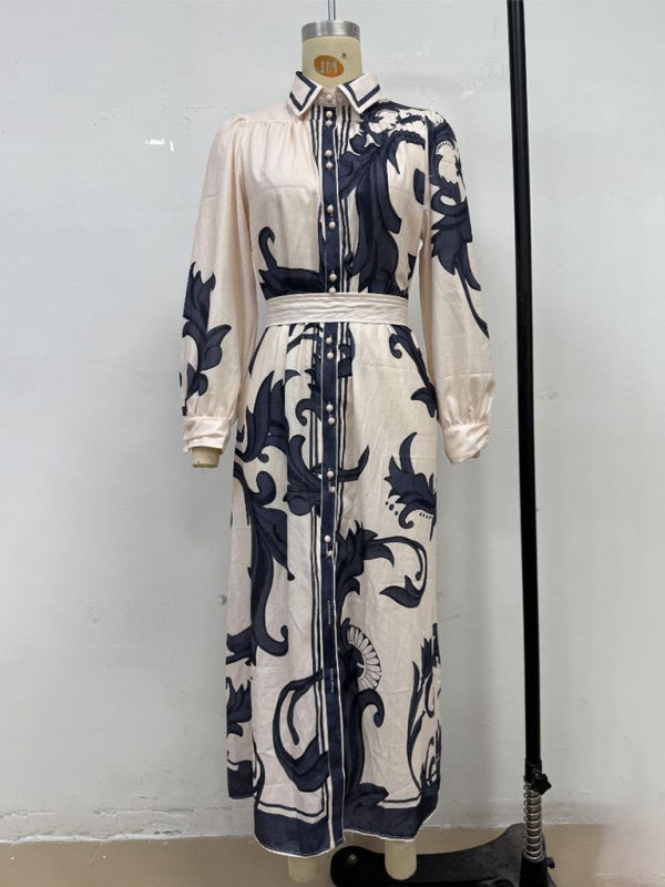 Fashion Print Belt Loose Retro Dress