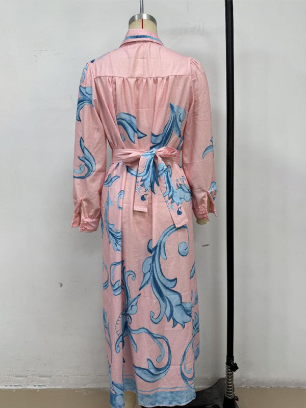 Fashion Print Belt Loose Retro Dress