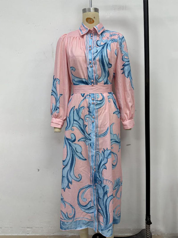 Fashion Print Belt Loose Retro Dress