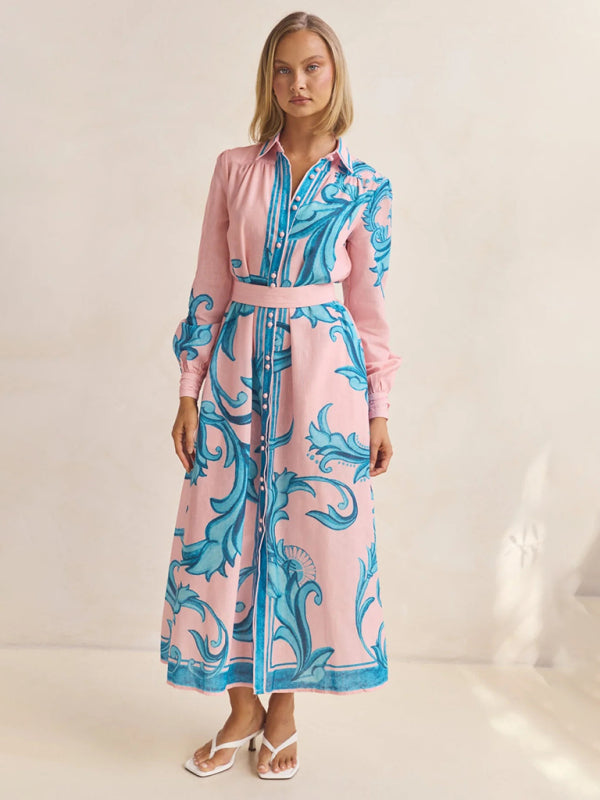 Fashion Print Belt Loose Retro Dress