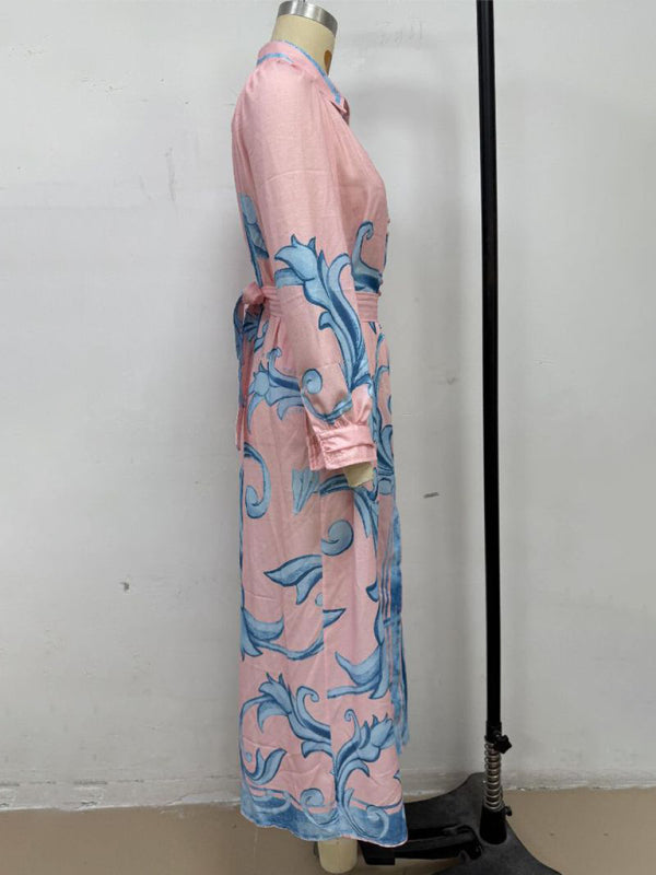 Fashion Print Belt Loose Retro Dress