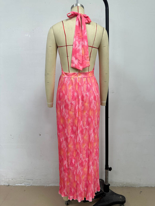 Sexy deep V halter dress