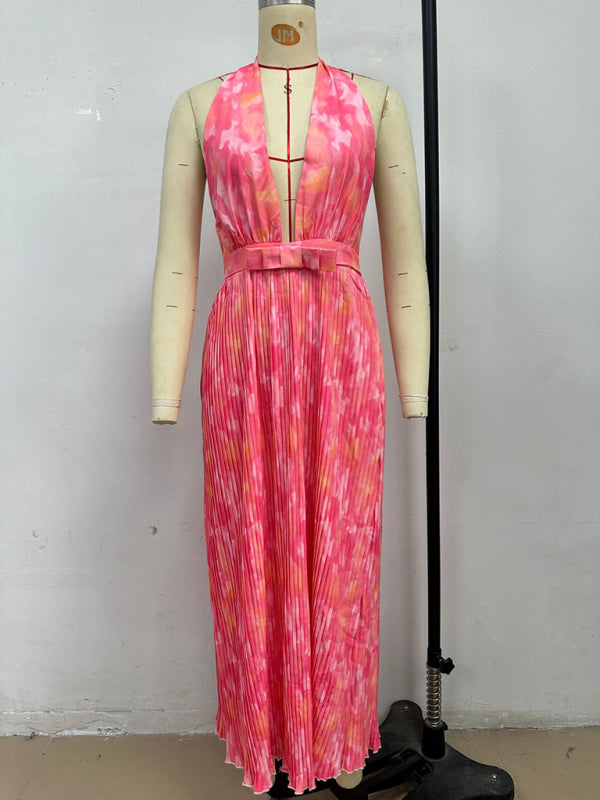 Sexy deep V halter dress