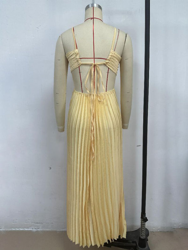 Solid Color Bandeau Pleated Sleeveless Suspender Dress