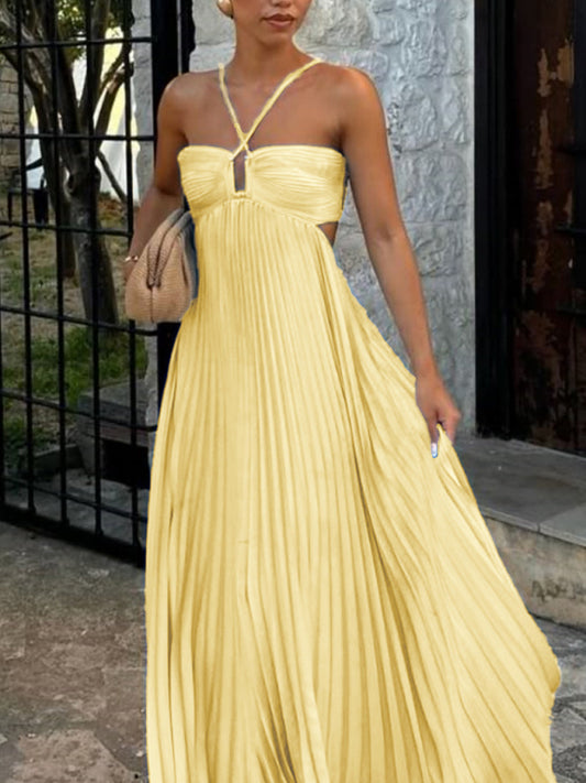 Solid Color Bandeau Pleated Sleeveless Suspender Dress