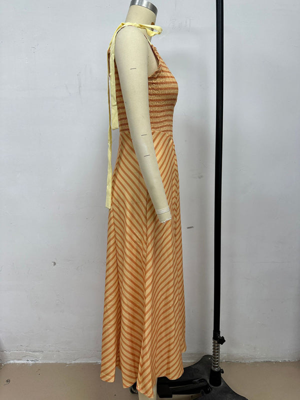 Holiday style backless lace-up sexy low-cut V-neck dress